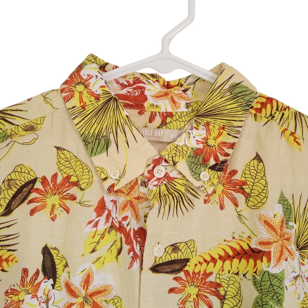 Isle Bay Linen Blend Aloha Hawaiian Shirt XL Tropical Floral Button Down - Picture 4 of 9